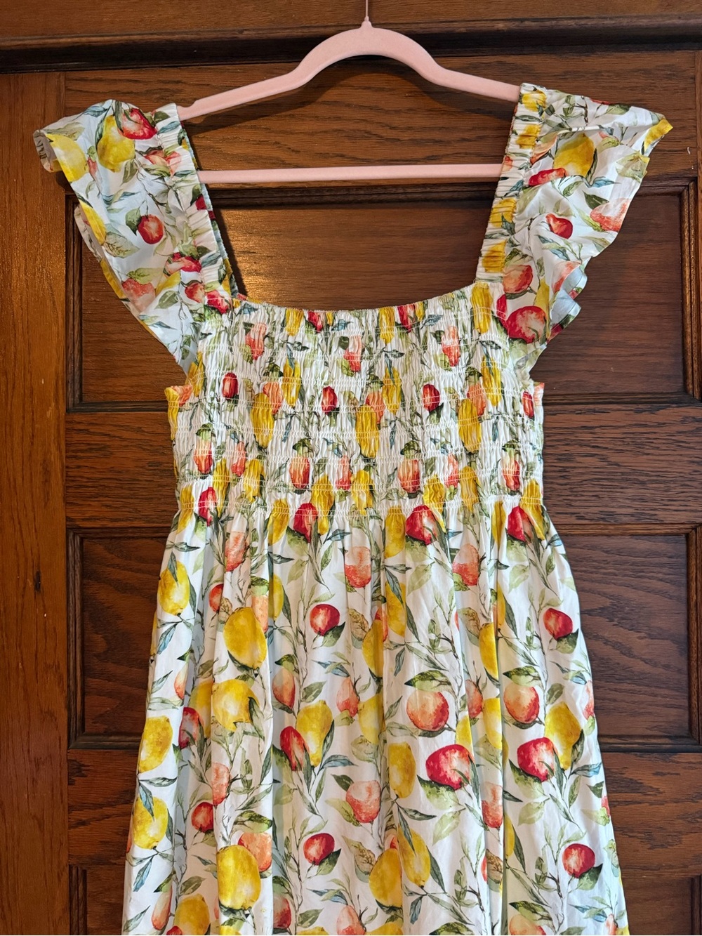 O.P.T 100% Cotton Lemon Print Citrus Midi Dress Tiered Skirt Ruffle Sleeves XL - Picture 3 of 12